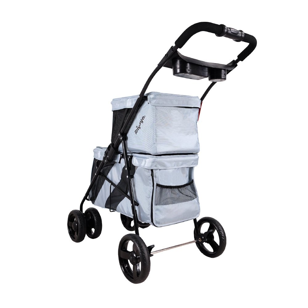 Ibiyaya Double Decker Pet Stroller for Multiple Pets - Silver Gray4 Wheel Pet StrollersCat Stroller CarrierWoofy and Whiskers