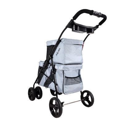 Ibiyaya Double Decker Pet Stroller for Multiple Pets - Silver Gray pet stroller Ibiyaya