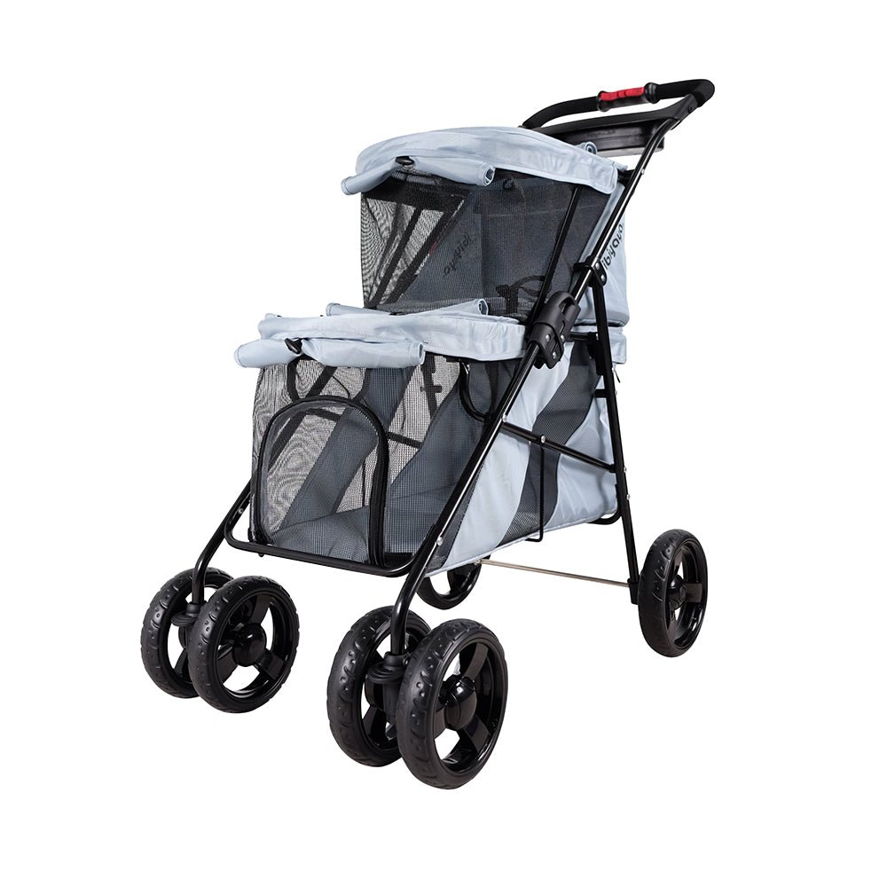 Ibiyaya Double Decker Pet Stroller for Multiple Pets - Silver Gray4 Wheel Pet StrollersCat Stroller CarrierWoofy and Whiskers