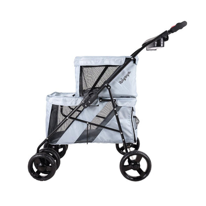 Ibiyaya Double Decker Pet Stroller for Multiple Pets - Silver Gray pet stroller Ibiyaya Silver Grey