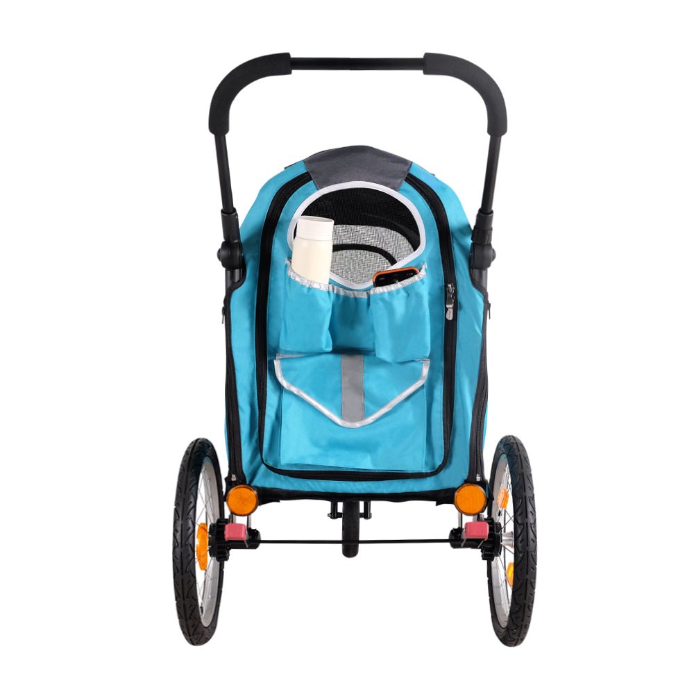 Ibiyaya Happy Pet Trailer / Jogger with Bicycle Attachment 2.0 - Blue2 in 1 Pet Stroller & Trailer3 Wheel Pet StrollerWoofy and Whiskers