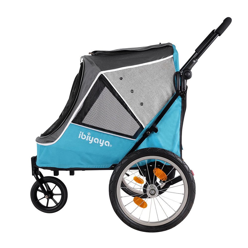 Ibiyaya Happy Pet Trailer / Jogger with Bicycle Attachment 2.0 - Blue2 in 1 Pet Stroller & Trailer3 Wheel Pet StrollerWoofy and Whiskers