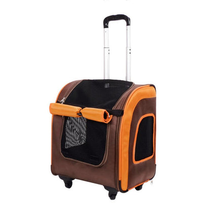 Ibiyaya New Liso Backpack Parallel Transport Pet Trolley- Orange/Brown Pet Carrier Ibiyaya