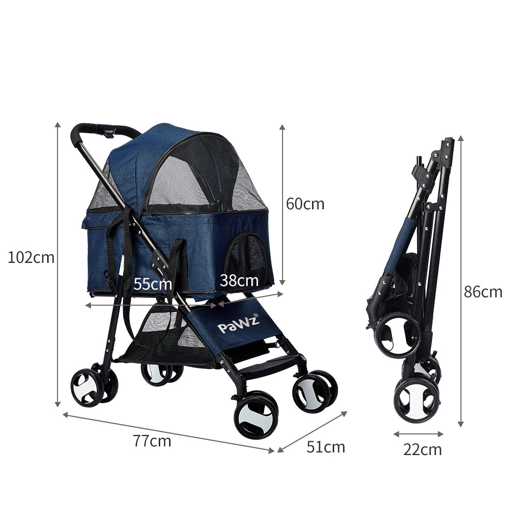 PaWz Large Pet Stroller Dog Cat Carrier Blue