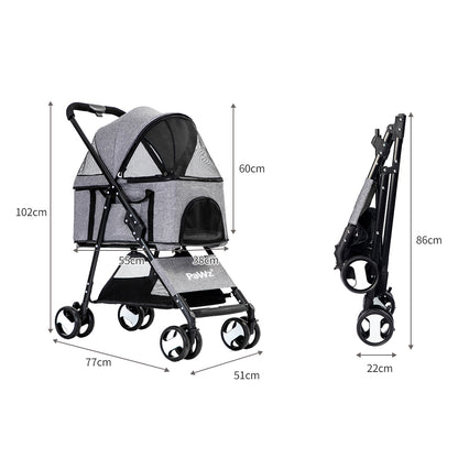 PaWz Large Pet Stroller Dog Cat Travel Grey pet stroller PaWz