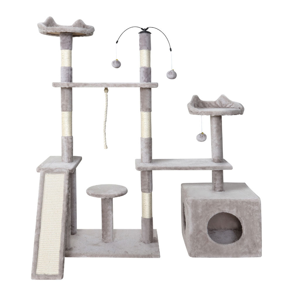 i.Pet Cat Tree 135cm Tower Scratching Post Scratcher Wood Condo House Toys GreyWoofy and Whiskers