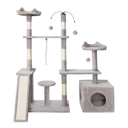 i.Pet Cat Tree 135cm Tower Scratching Post Scratcher Wood Condo House Toys Grey Pet Care > Cat Supplies > Cat Scratching Posts Ipet
