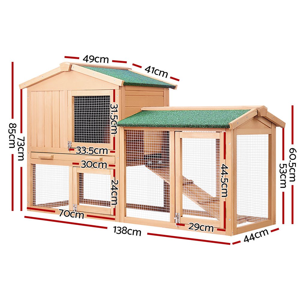 i.Pet Chicken Coop Rabbit Hutch 138cm x 44cm x 85cm Large House Run Cage Wooden OutdoorWoofy and Whiskers