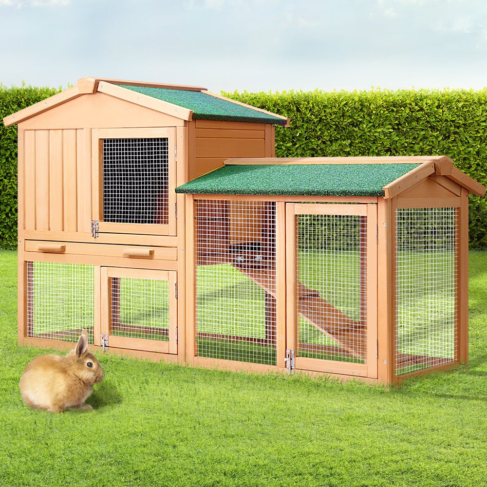 i.Pet Chicken Coop Rabbit Hutch 138cm x 44cm x 85cm Large House Run Cage Wooden OutdoorWoofy and Whiskers