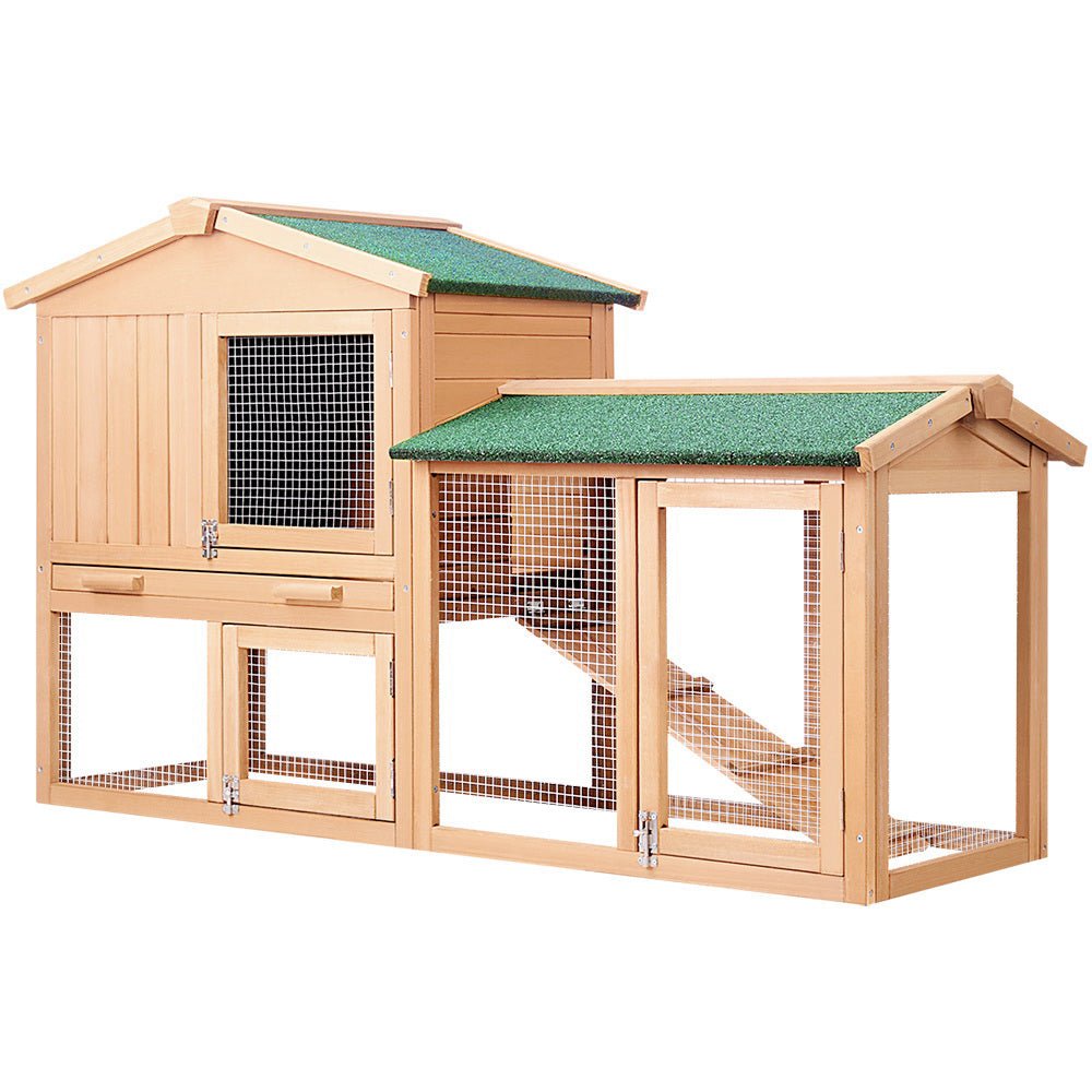 i.Pet Chicken Coop Rabbit Hutch 138cm x 44cm x 85cm Large House Run Cage Wooden OutdoorWoofy and Whiskers