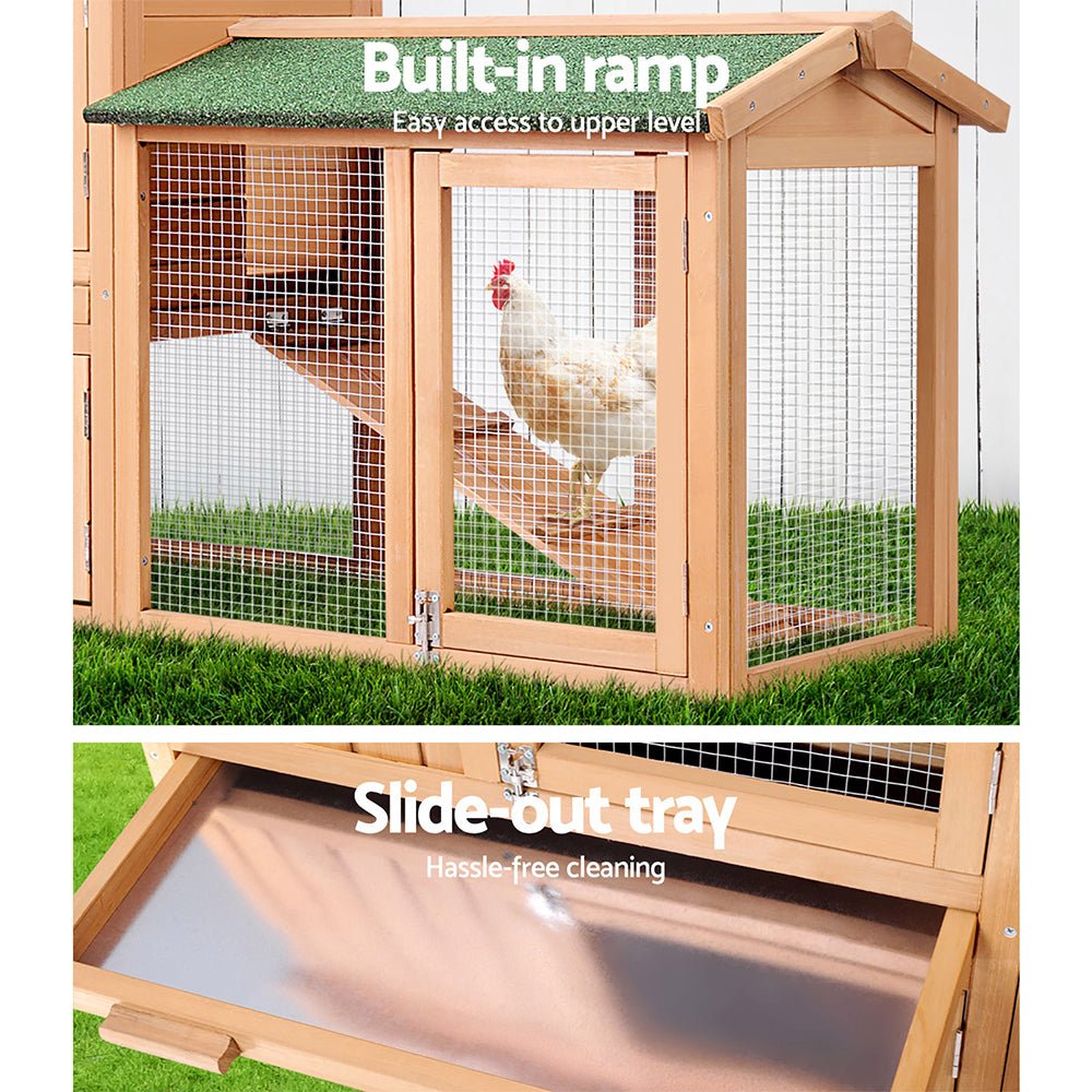 i.Pet Chicken Coop Rabbit Hutch 138cm x 44cm x 85cm Large House Run Cage Wooden OutdoorWoofy and Whiskers