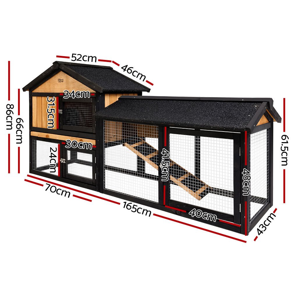 i.Pet Chicken Coop Rabbit Hutch 165cm x 43cm x 86cm Extra Large Run House Cage Wooden OutdoorWoofy and Whiskers