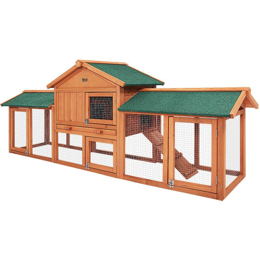 i.Pet Chicken Coop Rabbit Hutch 220cm x 44cm x 84cm Large Run Wooden Outdoor Bunny Cage HouseWoofy and Whiskers