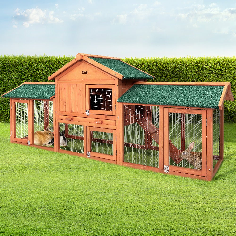 i.Pet Chicken Coop Rabbit Hutch 220cm x 44cm x 84cm Large Run Wooden Outdoor Bunny Cage HouseWoofy and Whiskers