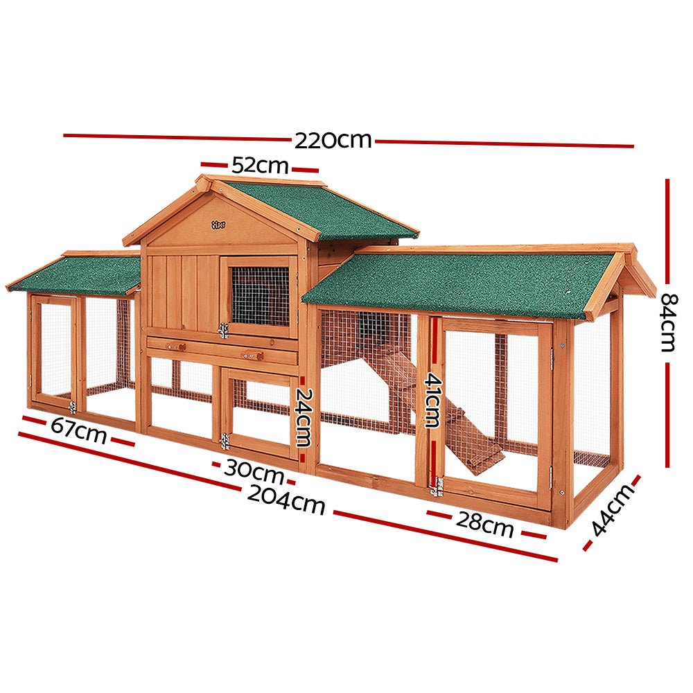 i.Pet Chicken Coop Rabbit Hutch 220cm x 44cm x 84cm Large Run Wooden Outdoor Bunny Cage HouseWoofy and Whiskers