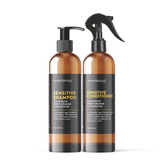 Natural Sensitive Dog Shampoo (Chamomile, Sweet Orange & Rosewood) Pet Care > Cleaning & Maintenance > Pet Grooming Supplies Essential Dog Shampoo & Conditioner Sensitive Dog