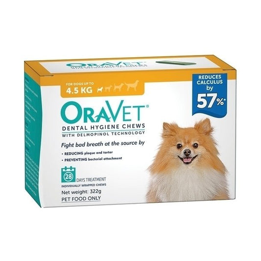 Oravet Plaque & Tartar Control Chews for Extra Small Dogs up to 4.5kg - 28-pack Pet oral care supplies Oravet Dogs up to 4.5KG 28 PACK