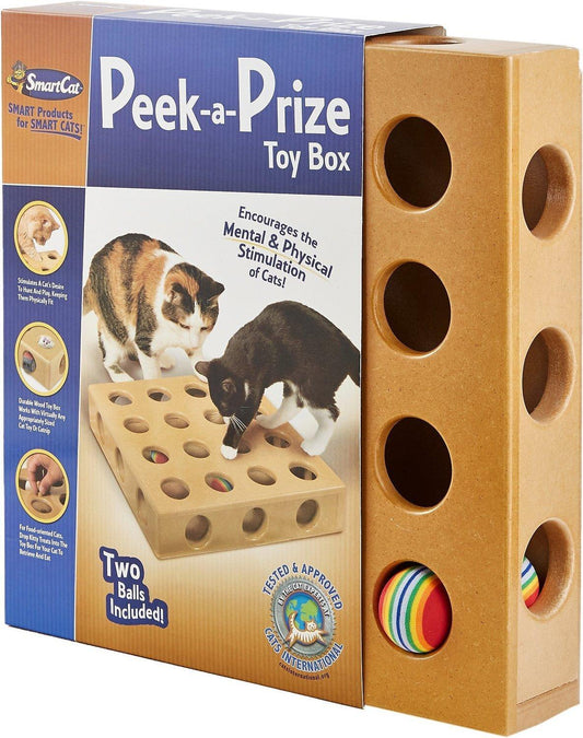 SmartCat Peek-and-Prize Large Toy Box Wooden Cat Toy Cat Toys Smart cat