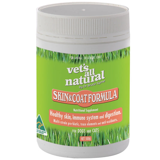 Vets All Natural Skin & Coat Support Powder with Omega 3 & Probiotics for Cats & Dogs - 500g Pet Vitamins & Supplements Vets All Natural