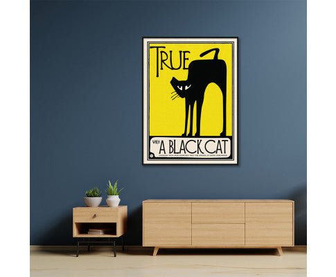 Wall Art 40cmx60cm Black Cat Black Frame Canvas cat artwork Woofy and Whiskers