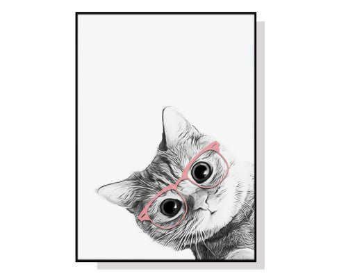 Wall Art 90cmx135cm Cat With Glasses Black Frame Canvas cat artwork Woofy and Whiskers