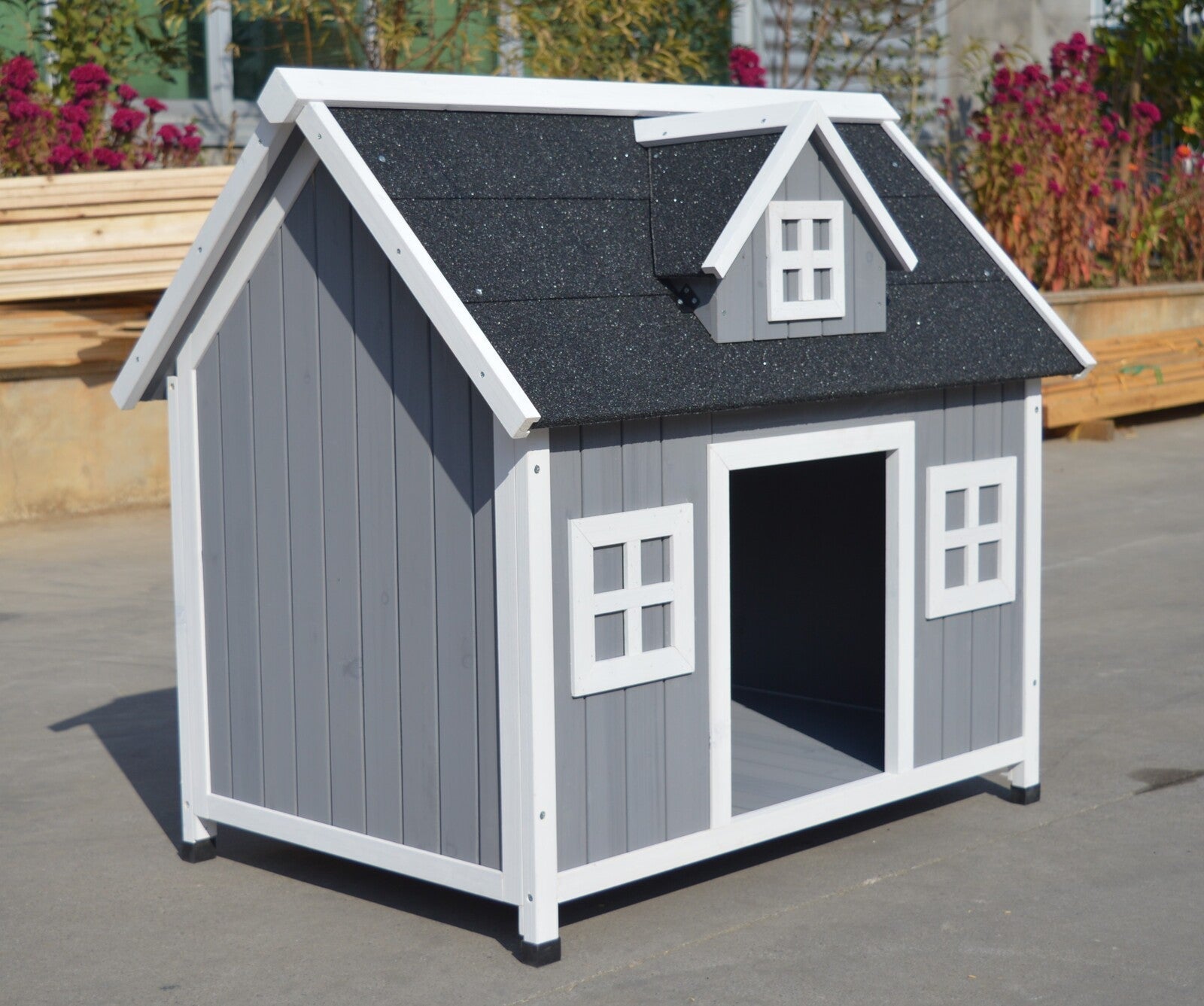 YES4PETS Grey Large Timber Pet Dog Puppy Wooden Cabin Kennel Timber House Pet Care > Dog Supplies > Dog Kennels Woofy and Whiskers