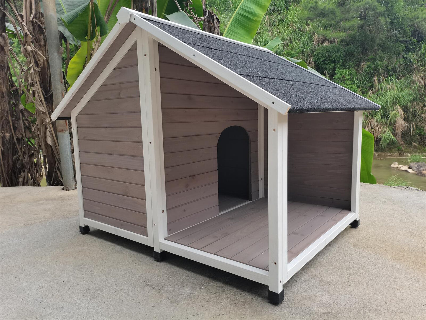 YES4PETS L Timber Pet Dog Kennel House Puppy Wooden Timber Cabin 130x105x100cm GreyWoofy and Whiskers