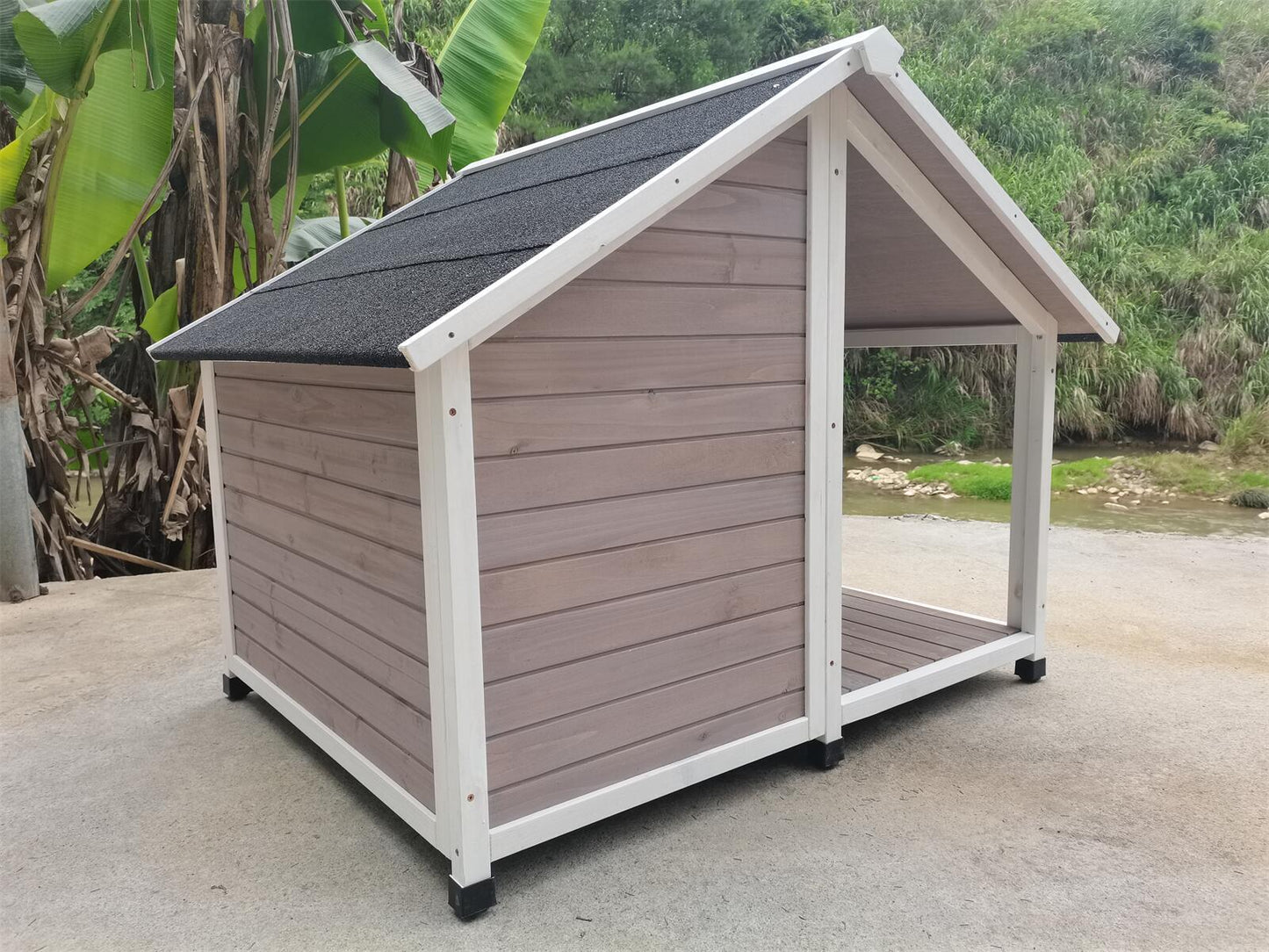 YES4PETS L Timber Pet Dog Kennel House Puppy Wooden Timber Cabin 130x105x100cm GreyWoofy and Whiskers