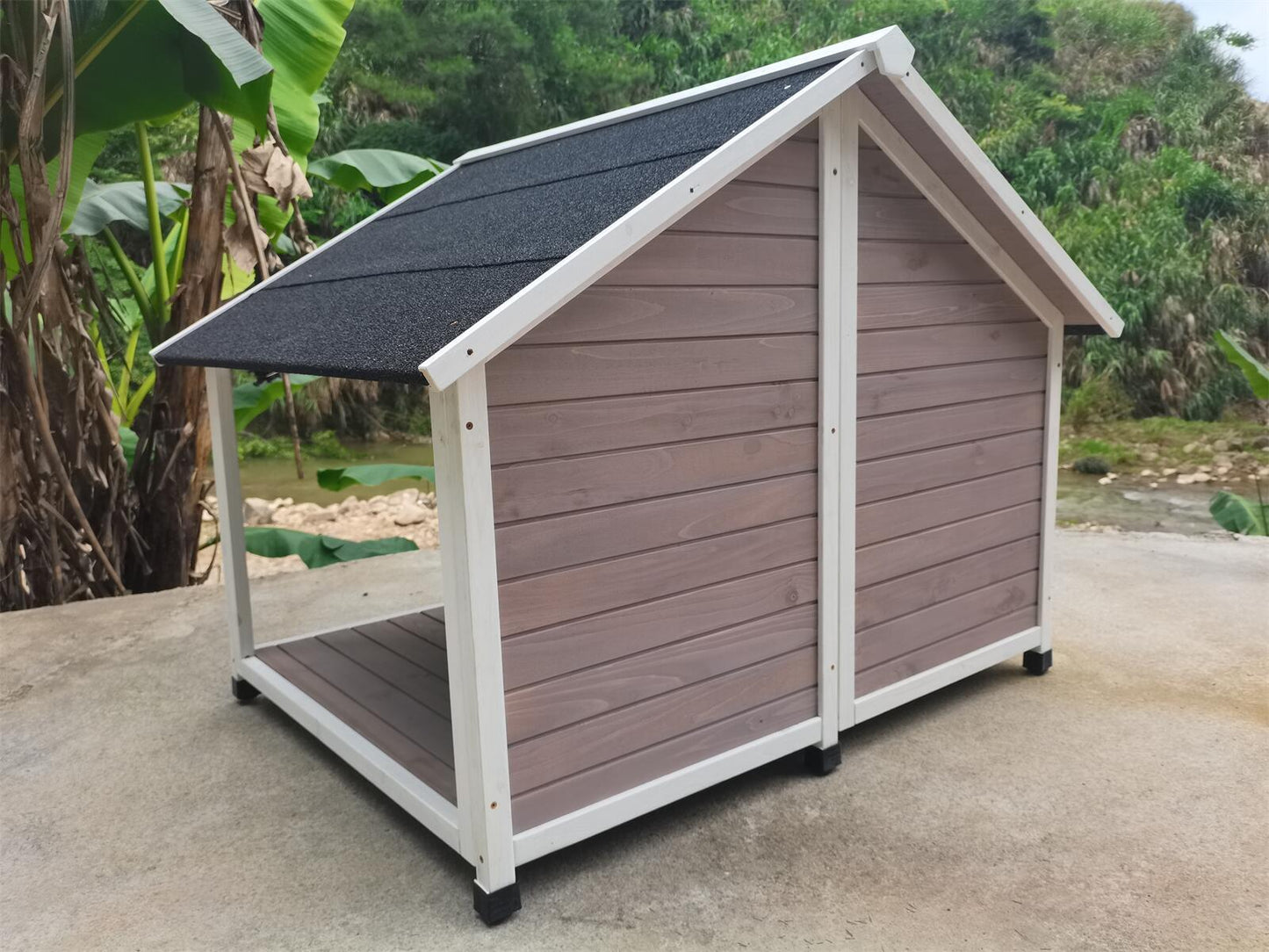 YES4PETS L Timber Pet Dog Kennel House Puppy Wooden Timber Cabin 130x105x100cm GreyWoofy and Whiskers