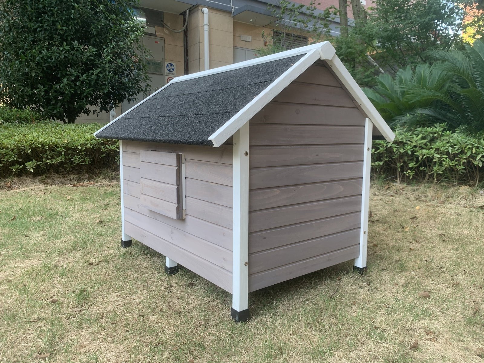 YES4PETS L Timber Pet Dog Kennel House Puppy Wooden Timber Cabin Grey Pet Care > Dog Supplies > Dog Kennels Woofy and Whiskers