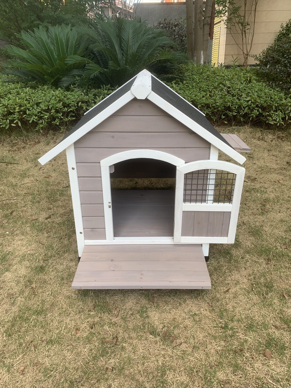 YES4PETS L Timber Pet Dog Kennel House Puppy Wooden Timber Cabin GreyWoofy and Whiskers