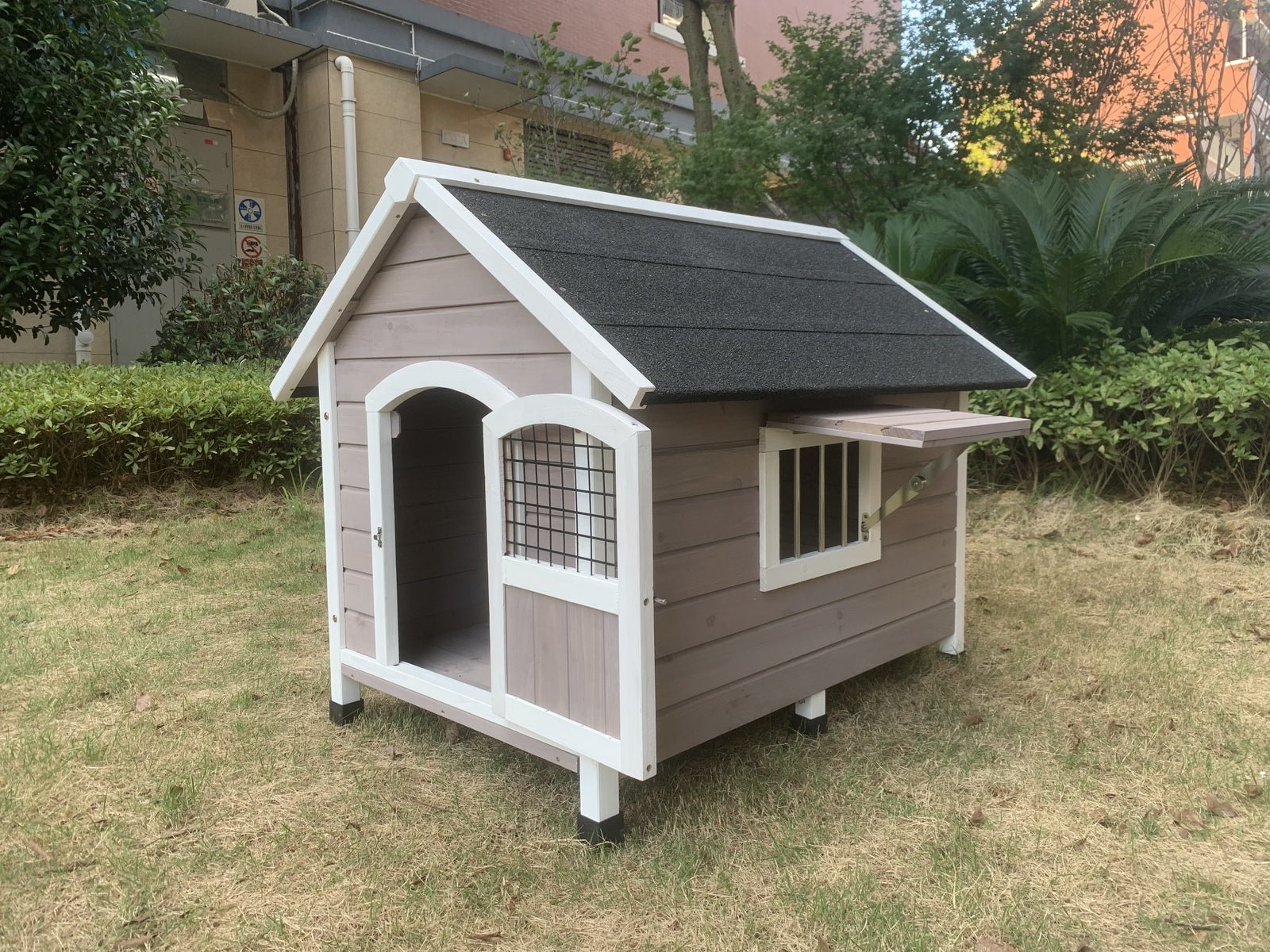 YES4PETS L Timber Pet Dog Kennel House Puppy Wooden Timber Cabin GreyWoofy and Whiskers