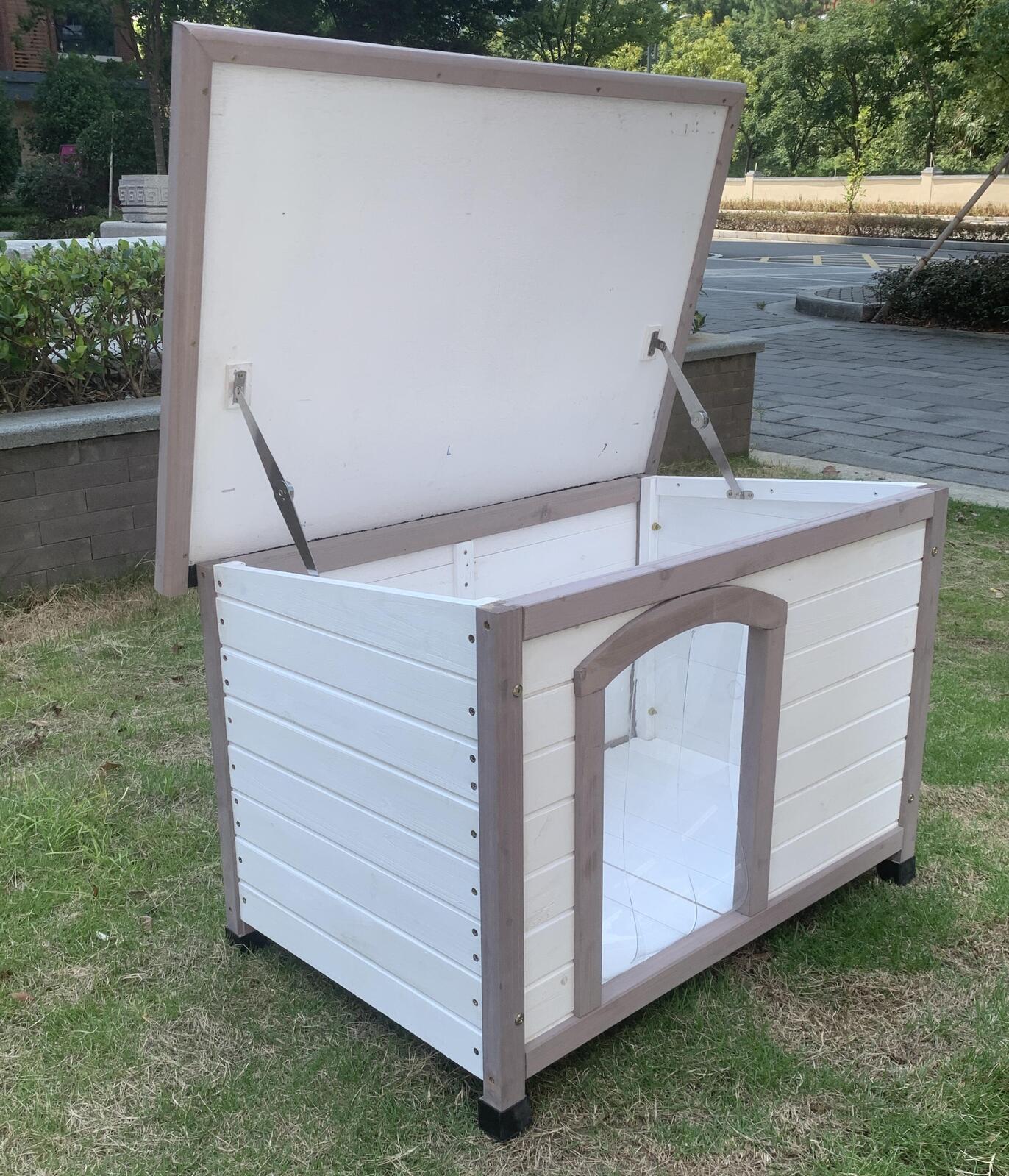 YES4PETS M Timber Pet Dog Kennel House Puppy Wooden Timber Cabin With Stripe White Pet Care > Dog Supplies > Dog Kennels Woofy and Whiskers