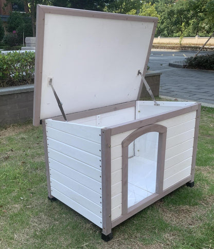 YES4PETS M Timber Pet Dog Kennel House Puppy Wooden Timber Cabin With Stripe White Pet Care > Dog Supplies > Dog Kennels Woofy and Whiskers