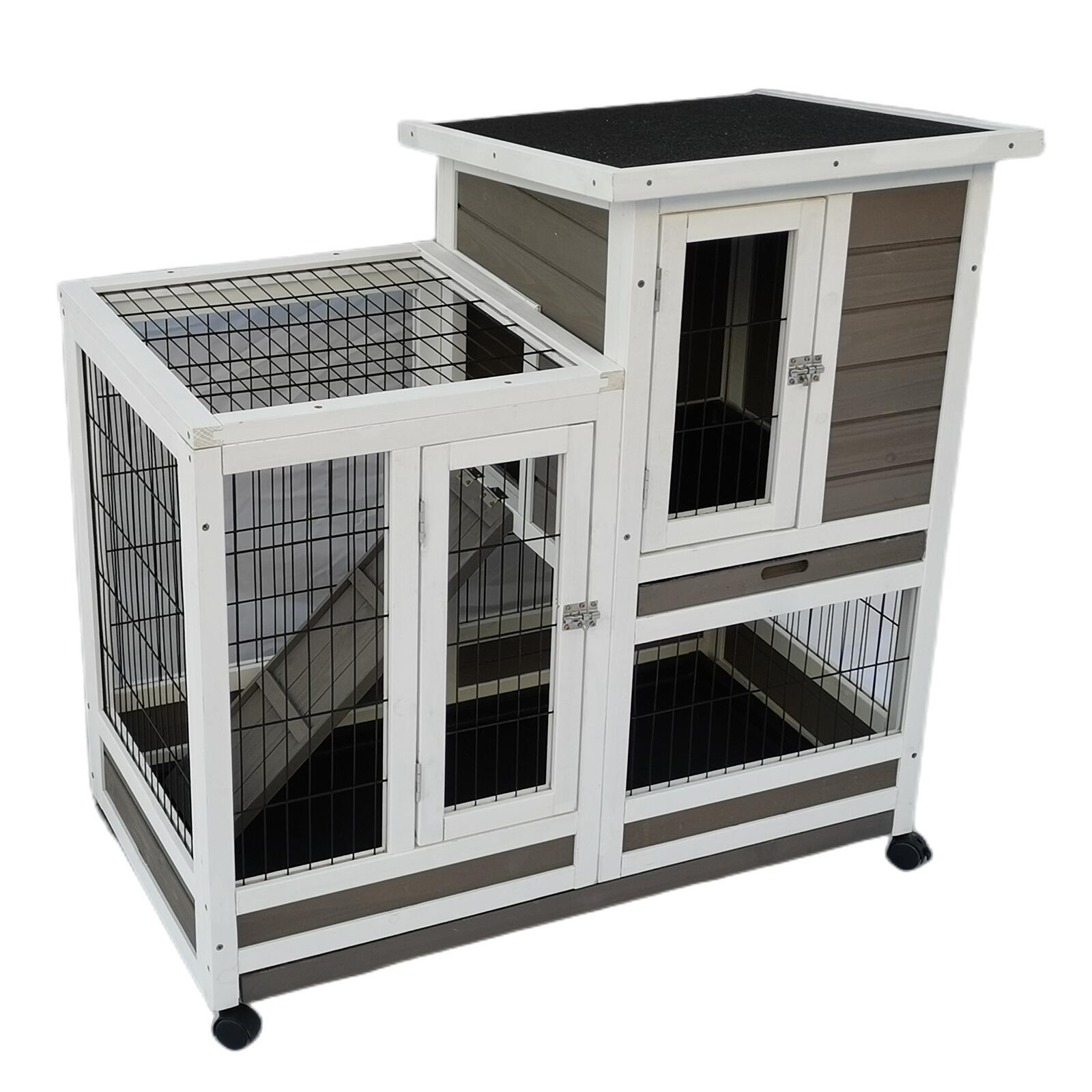 YES4PETS Rabbit Hutch Cat House Cage Guinea Pig Ferret Cage With WheelsWoofy and Whiskers