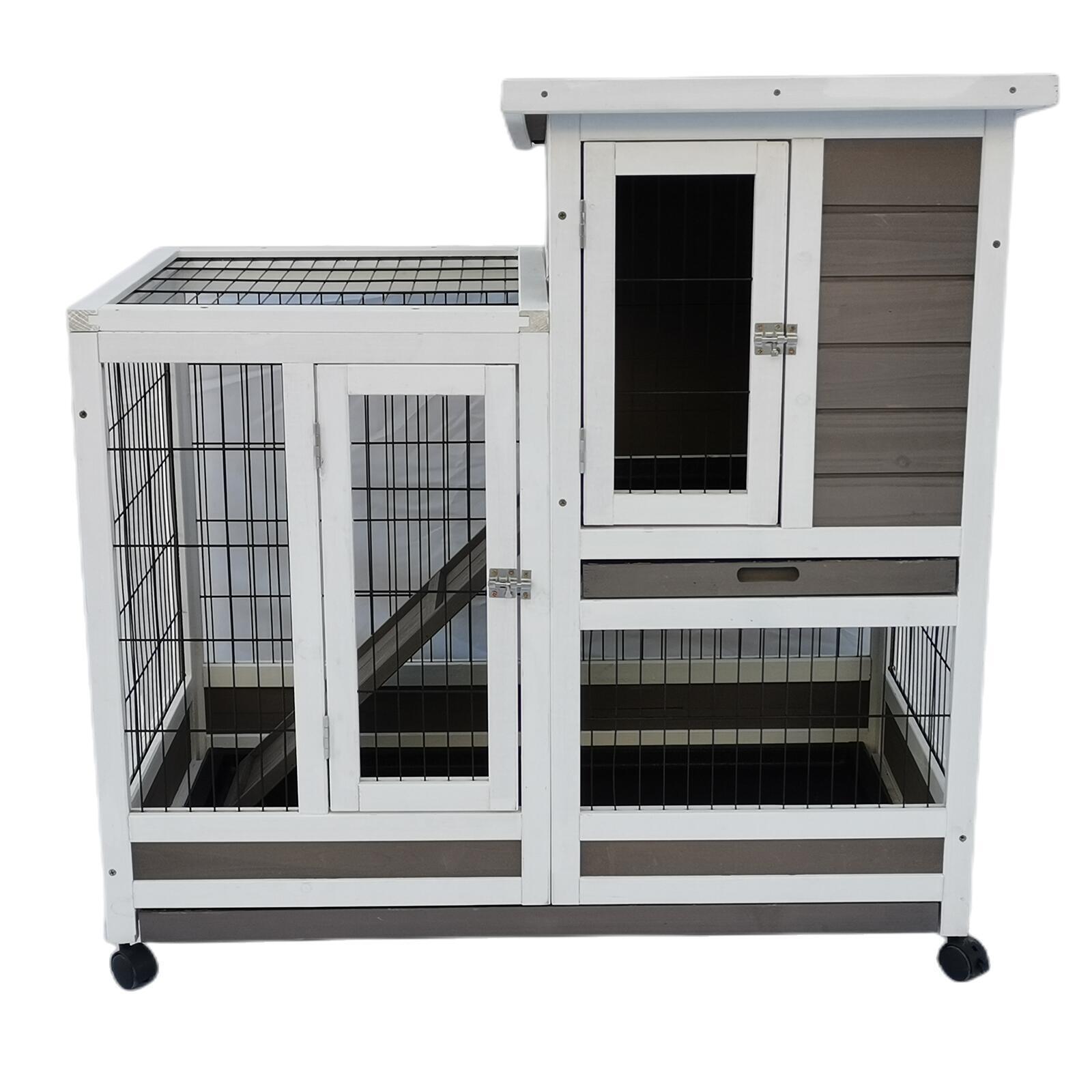 YES4PETS Rabbit Hutch Cat House Cage Guinea Pig Ferret Cage With WheelsWoofy and Whiskers