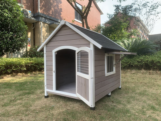 YES4PETS XL Timber Pet Dog Kennel House Puppy Wooden Timber Cabin With Door GreyWoofy and Whiskers