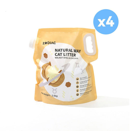 ZODIAC Natural Way Walnut Shell & Cassava Cat Litter 2.5Kgx4cassavaEco FriendlyWoofy and Whiskers